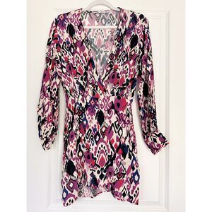Zara Women Dress Size Small Abstract Ikat Print Wrap Mini Long Sleeve Side Zip